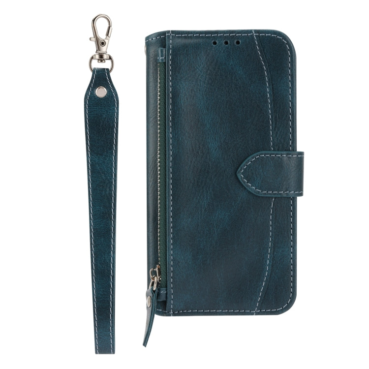 For iPhone 15 Pro Oil Skin Zipper Wallet Leather Phone Case(Blue) - HoMEdemic™ 