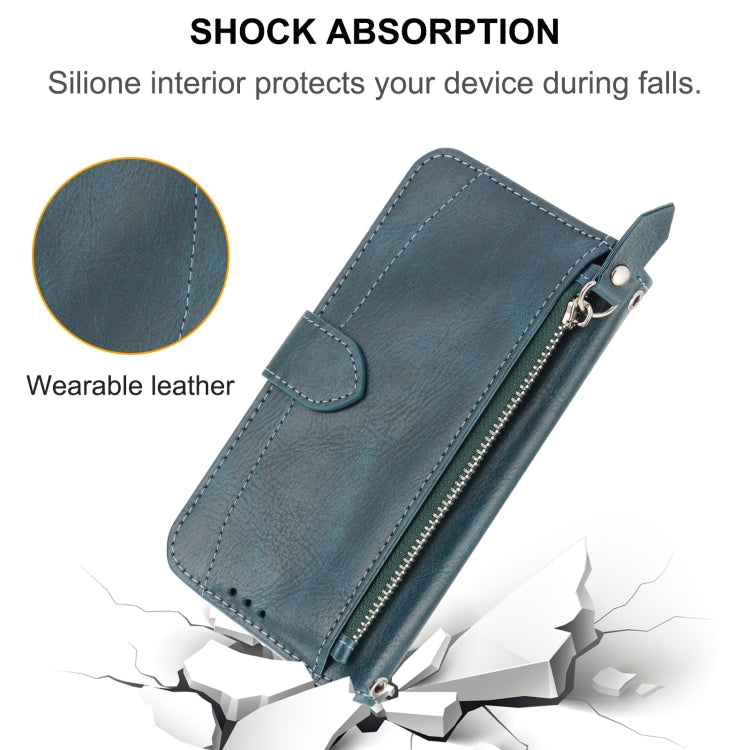 For iPhone 15 Pro Oil Skin Zipper Wallet Leather Phone Case(Blue) - HoMEdemic™ 