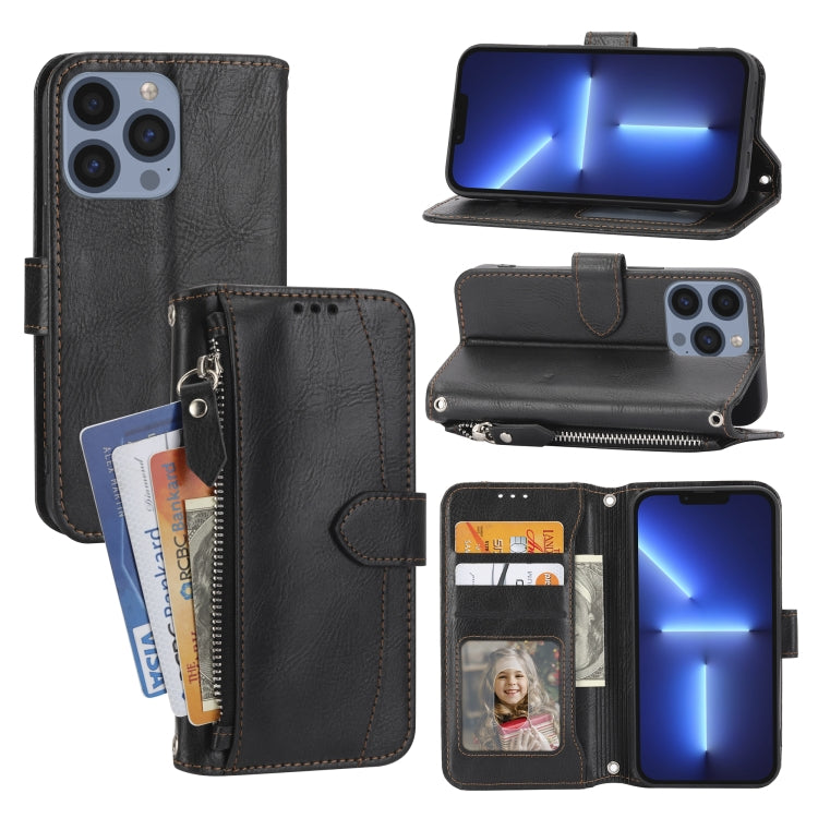 For iPhone 15 Pro Oil Skin Zipper Wallet Leather Phone Case(Black) - HoMEdemic™ 