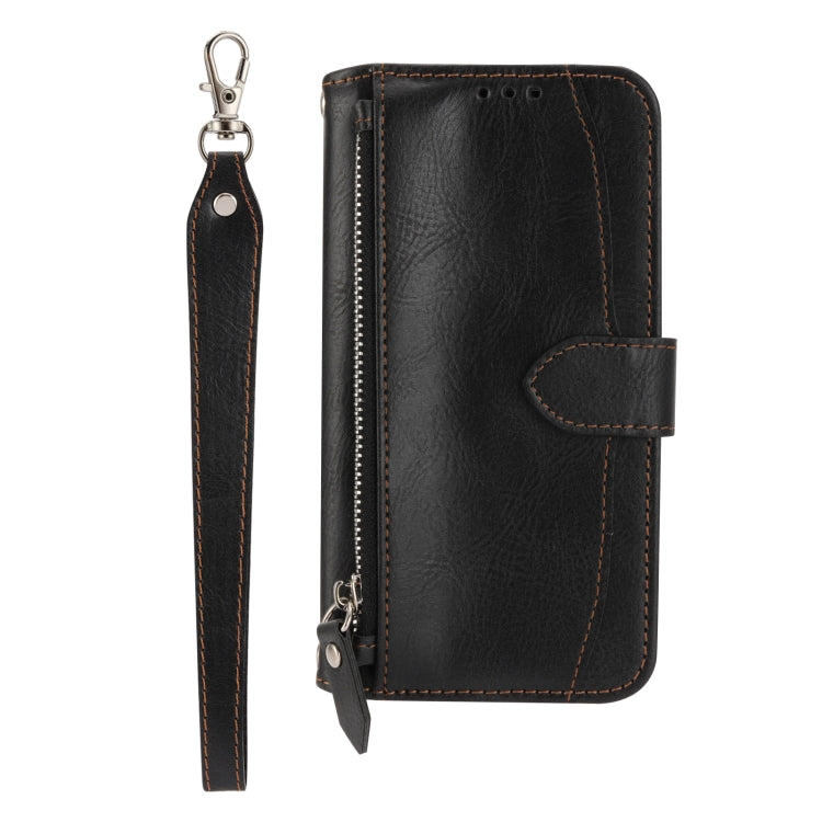 For iPhone 15 Pro Oil Skin Zipper Wallet Leather Phone Case(Black) - HoMEdemic™ 