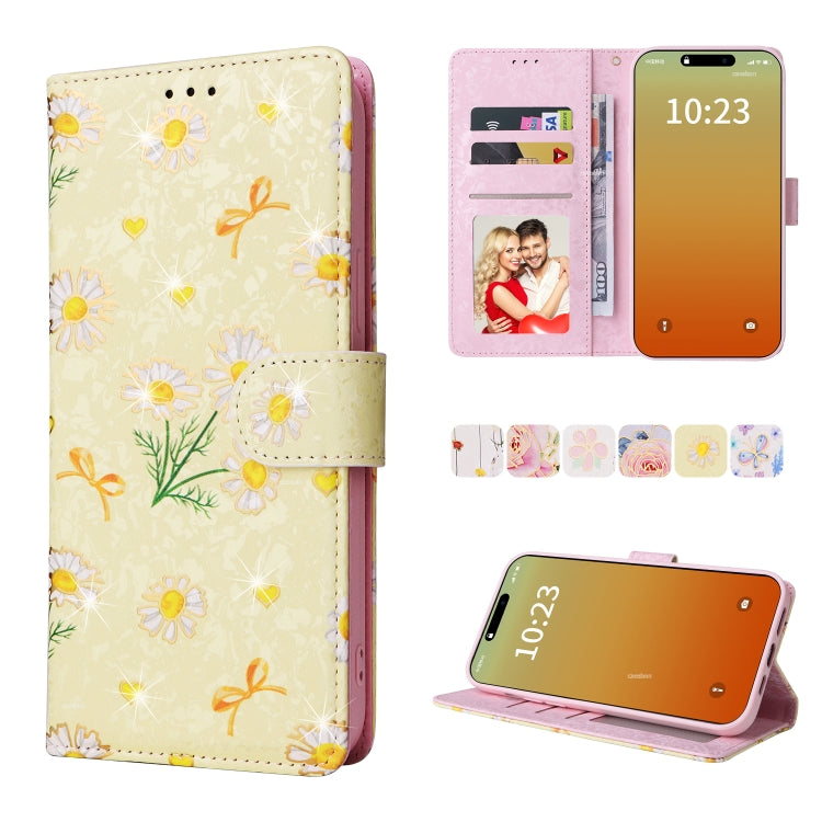 For iPhone 15 Pro Max Bronzing Painting RFID Leather Case(Yellow Daisy) - HoMEdemic™ 