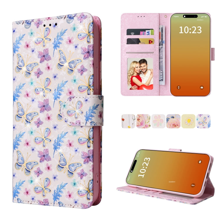 For iPhone 15 Pro Bronzing Painting RFID Leather Case(Pansies) - HoMEdemic™ 
