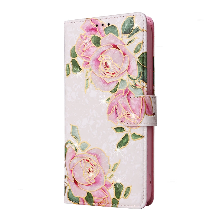 For iPhone 15 Pro Bronzing Painting RFID Leather Case(Rose Flower) - HoMEdemic™ 