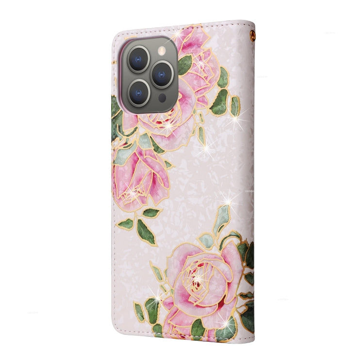 For iPhone 15 Pro Bronzing Painting RFID Leather Case(Rose Flower) - HoMEdemic™ 