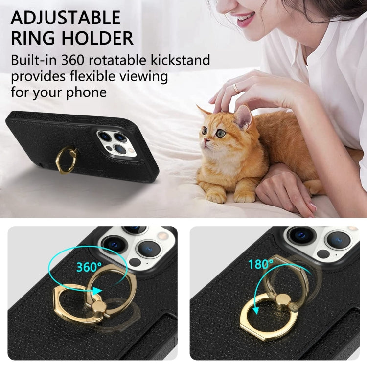 For iPhone 15 Pro Max Ring Card  Litchi Leather Back Phone Case(Black) - HoMEdemic™ 