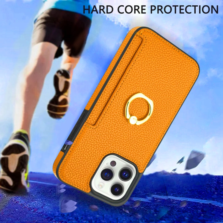 For iPhone 15 Pro Max Ring Card  Litchi Leather Back Phone Case(Orange) - HoMEdemic™ 