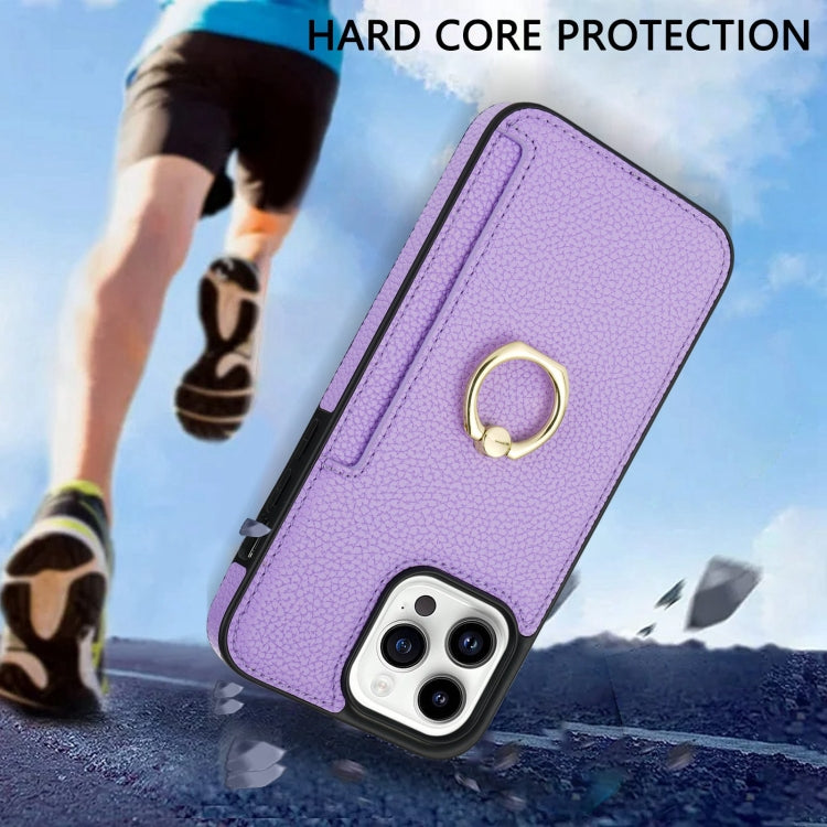 For iPhone 15 Pro Max Ring Card  Litchi Leather Back Phone Case(Purple) - HoMEdemic™ 