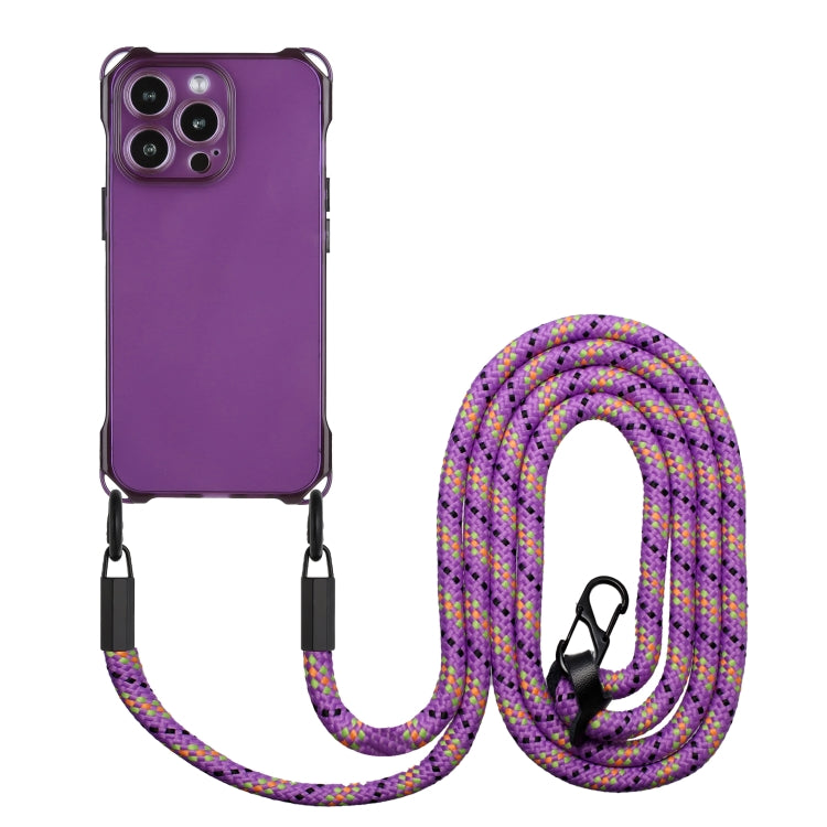 For iPhone 15 Pro Max Four-corner Shockproof TPU Phone Case with Lanyard(Purple) - HoMEdemic™ 