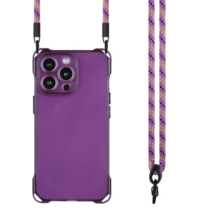 For iPhone 15 Pro Max Four-corner Shockproof TPU Phone Case with Lanyard(Purple) - HoMEdemic™ 