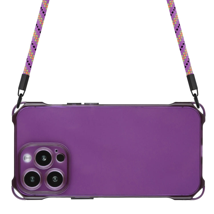 For iPhone 15 Pro Max Four-corner Shockproof TPU Phone Case with Lanyard(Purple) - HoMEdemic™ 