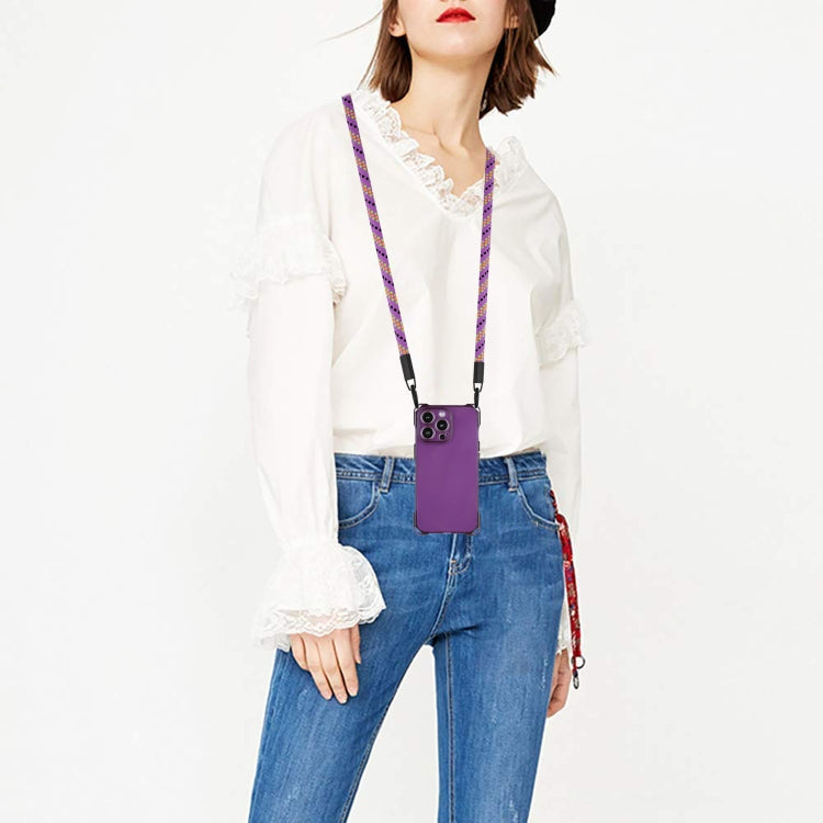 For iPhone 15 Pro Max Four-corner Shockproof TPU Phone Case with Lanyard(Purple) - HoMEdemic™ 