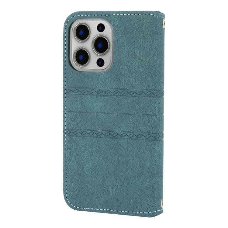 For iPhone 15 Pro Max Embossed Stripes Skin Feel Leather Phone Case(Dark Green) - HoMEdemic™ 