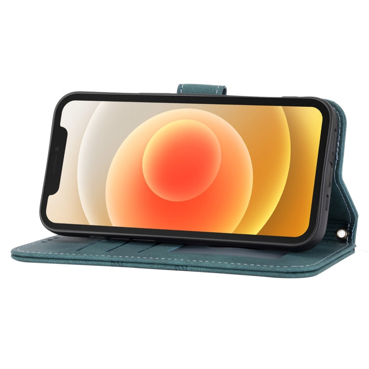 For iPhone 15 Pro Max Embossed Stripes Skin Feel Leather Phone Case(Dark Green) - HoMEdemic™ 