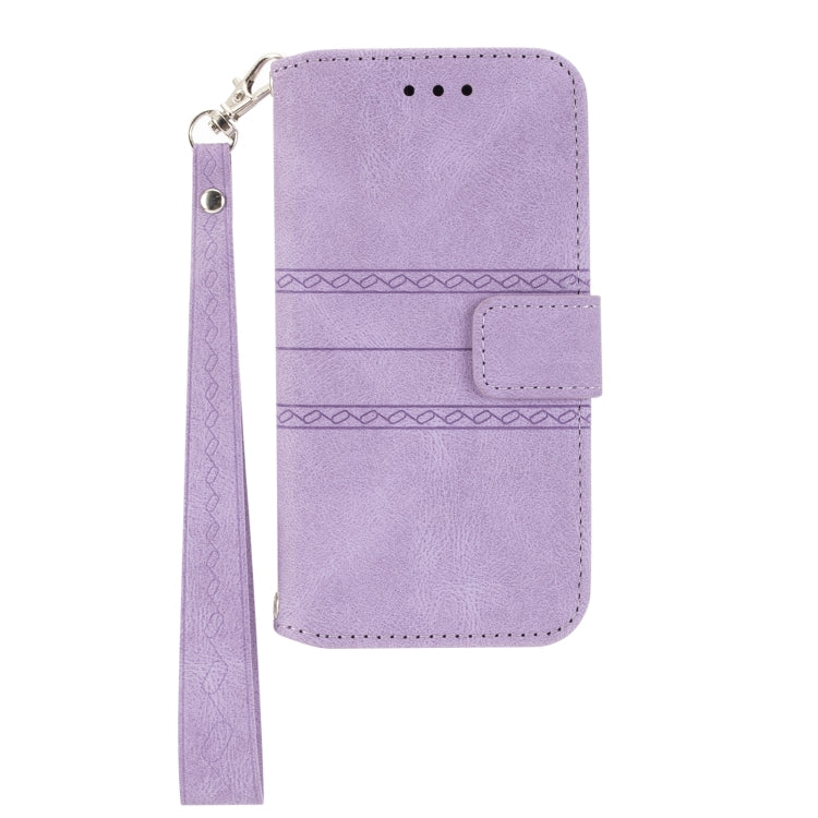 For iPhone 15 Pro Max Embossed Stripes Skin Feel Leather Phone Case(Light Purple) - HoMEdemic™ 