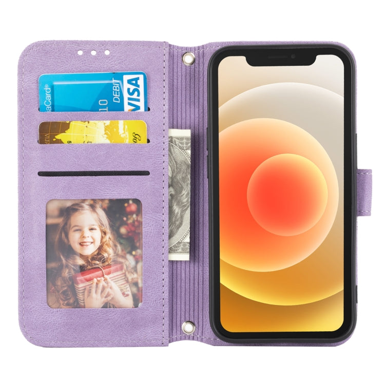 For iPhone 15 Pro Max Embossed Stripes Skin Feel Leather Phone Case(Light Purple) - HoMEdemic™ 