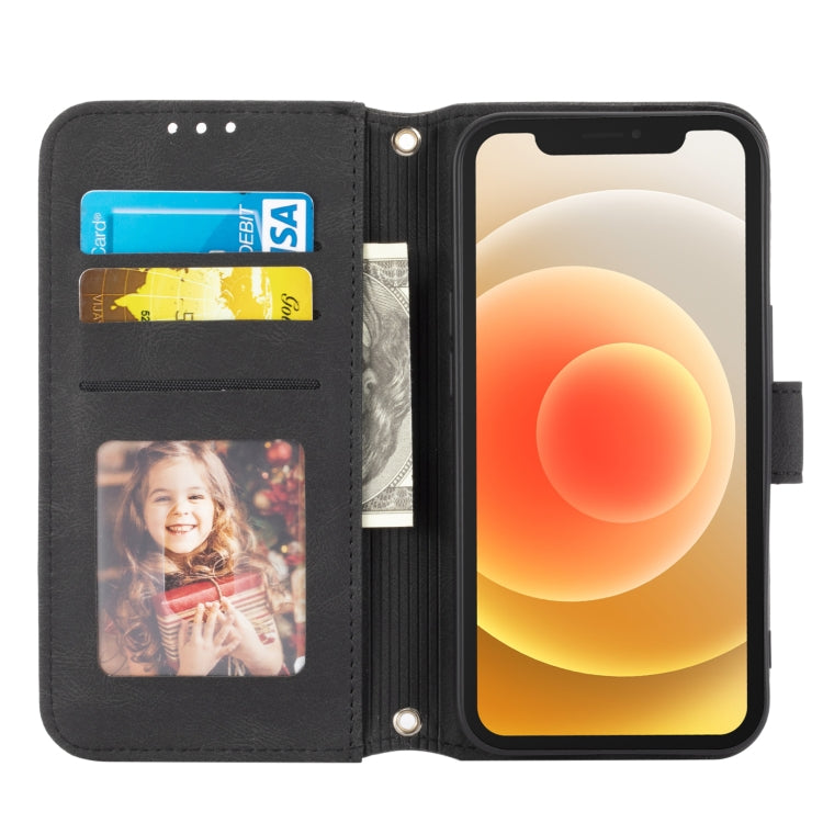 For iPhone 15 Pro Max Embossed Stripes Skin Feel Leather Phone Case(Black) - HoMEdemic™ 