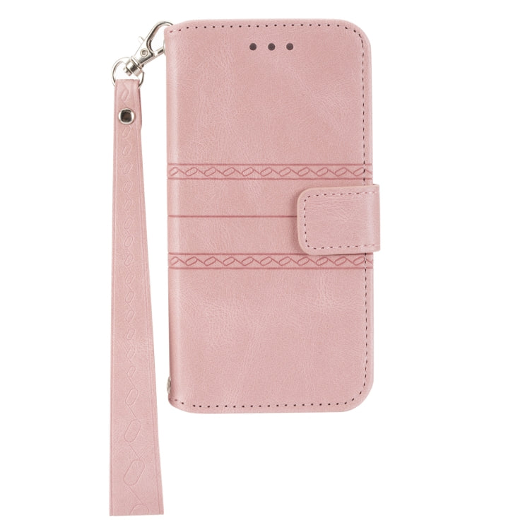 For iPhone 15 Pro Embossed Stripes Skin Feel Leather Phone Case(Pink) - HoMEdemic™ 
