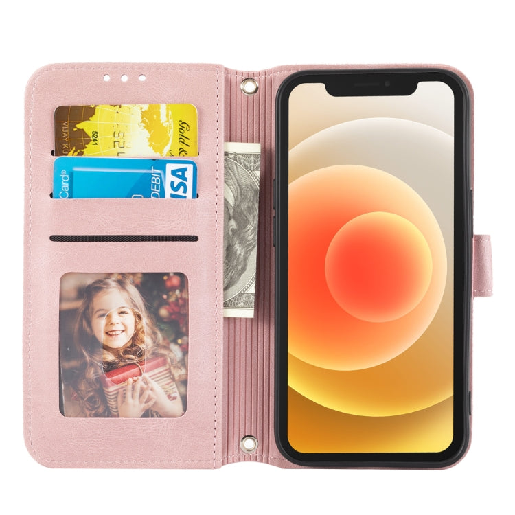 For iPhone 15 Pro Embossed Stripes Skin Feel Leather Phone Case(Pink) - HoMEdemic™ 