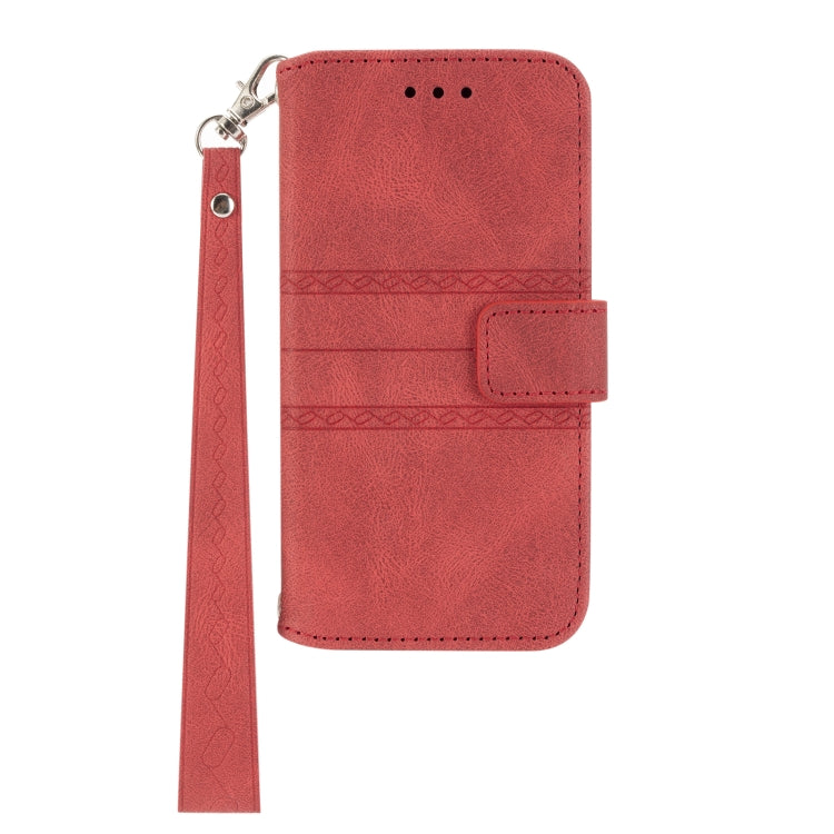 For iPhone 15 Pro Embossed Stripes Skin Feel Leather Phone Case(Red) - HoMEdemic™ 