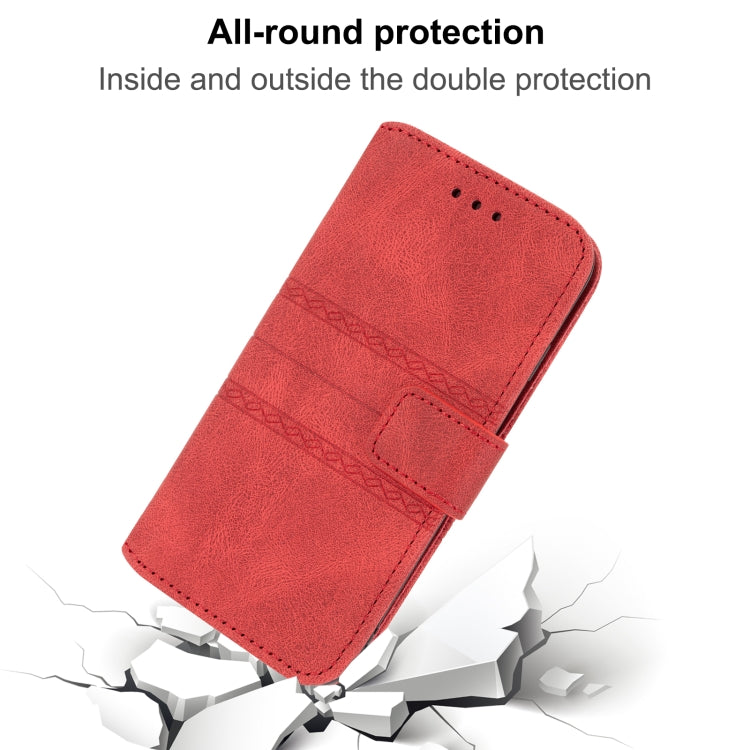 For iPhone 15 Pro Embossed Stripes Skin Feel Leather Phone Case(Red) - HoMEdemic™ 