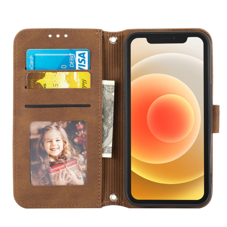 For iPhone 15 Pro Embossed Stripes Skin Feel Leather Phone Case(Brown) - HoMEdemic™ 