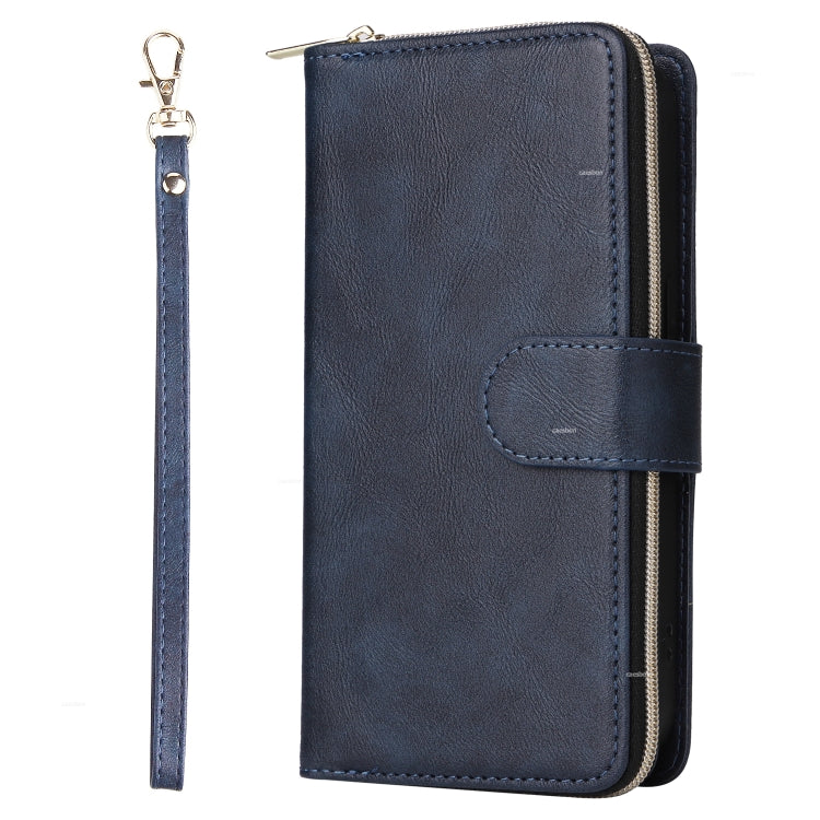 For iPhone 15 Pro 9 Card Slots Zipper Wallet Bag Leather Phone Case(Blue) - HoMEdemic™ 