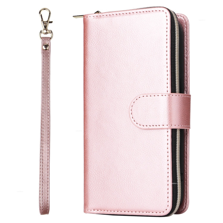 For iPhone 15 Pro 9 Card Slots Zipper Wallet Bag Leather Phone Case(Rose Gold) - HoMEdemic™ 