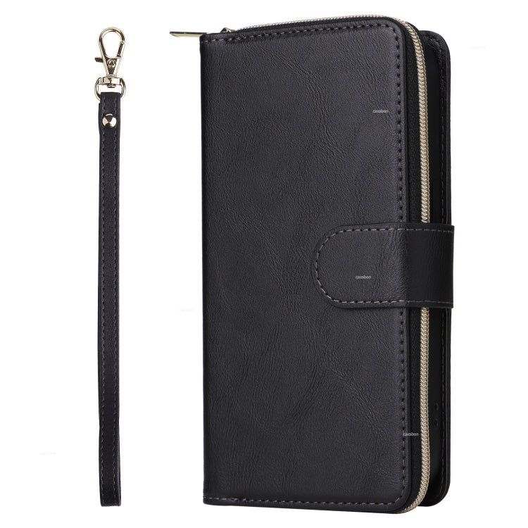 For iPhone 15 Pro 9 Card Slots Zipper Wallet Bag Leather Phone Case(Black) - HoMEdemic™ 