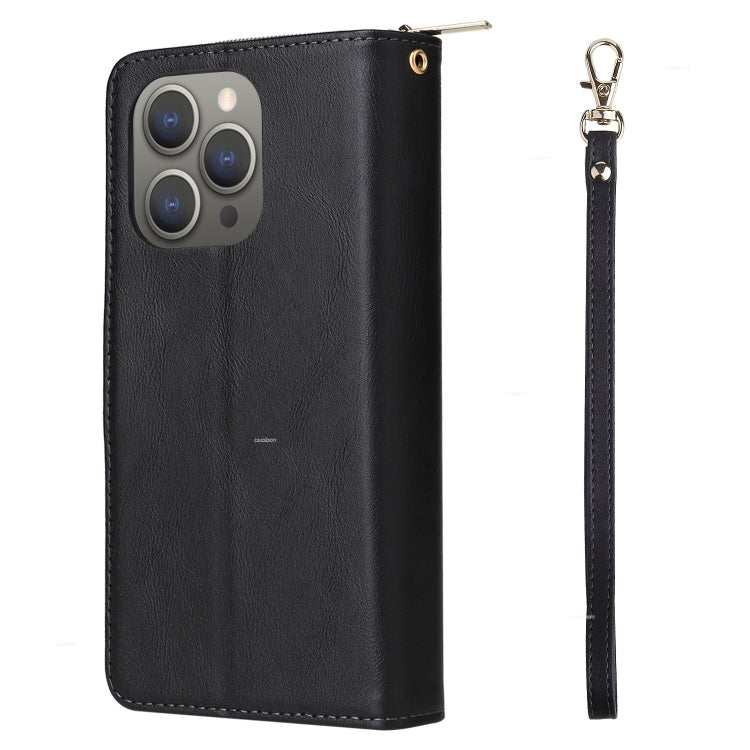For iPhone 15 Pro 9 Card Slots Zipper Wallet Bag Leather Phone Case(Black) - HoMEdemic™ 