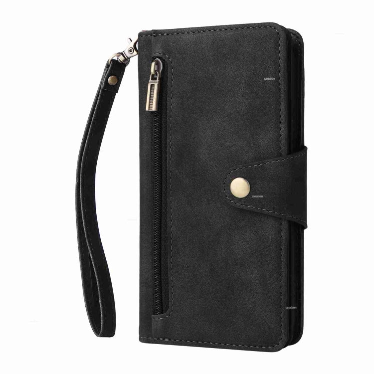 For iPhone 15 Pro Max Rivet Buckle 9 Cards Three Fold Leather Phone Case(Black) - HoMEdemic™ 