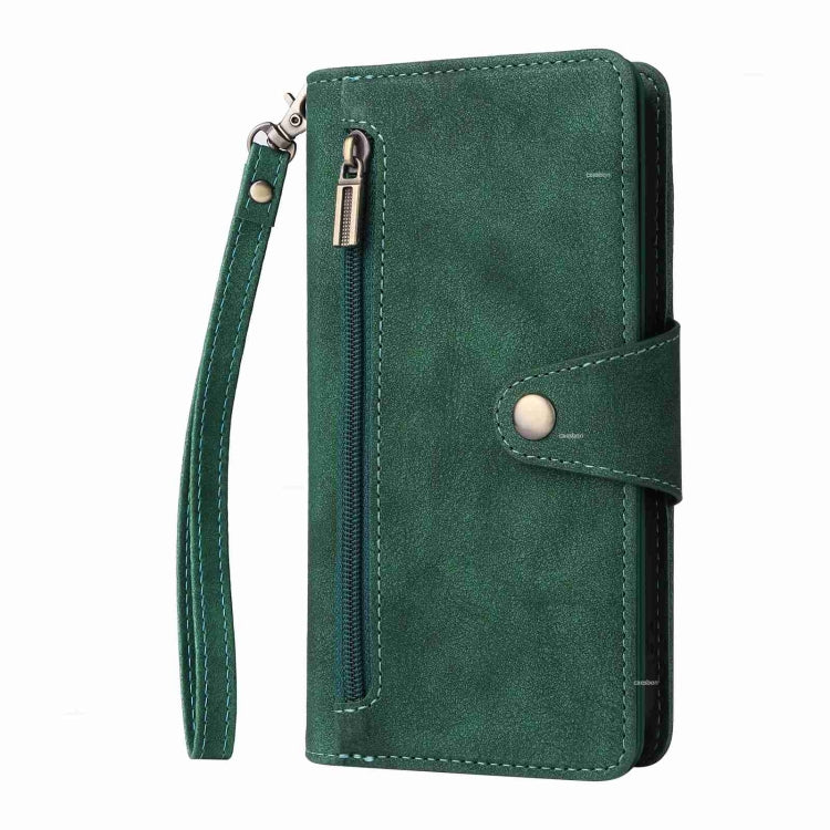 For iPhone 15 Pro Max Rivet Buckle 9 Cards Three Fold Leather Phone Case(Green) - HoMEdemic™ 