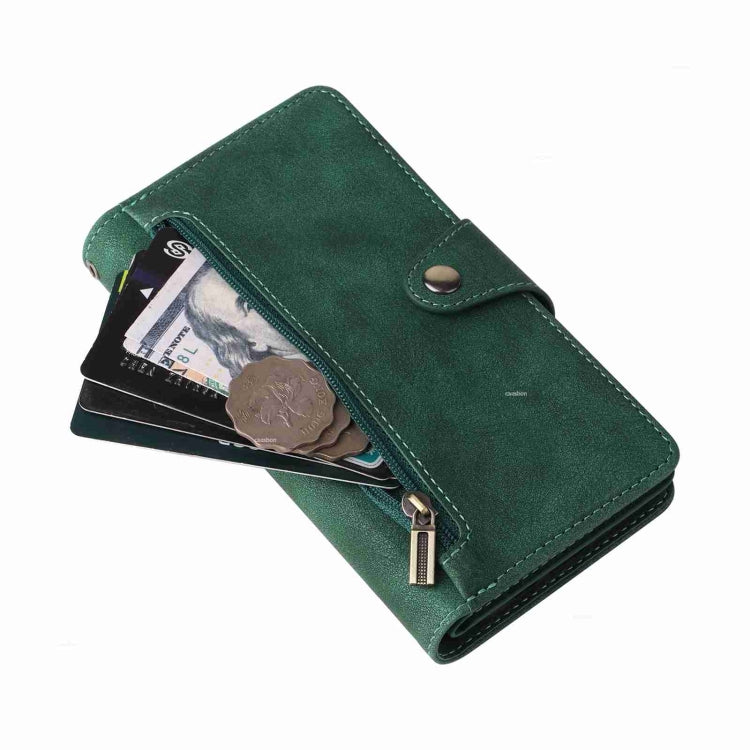 For iPhone 15 Pro Max Rivet Buckle 9 Cards Three Fold Leather Phone Case(Green) - HoMEdemic™ 