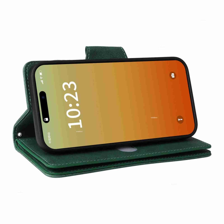For iPhone 15 Pro Max Rivet Buckle 9 Cards Three Fold Leather Phone Case(Green) - HoMEdemic™ 