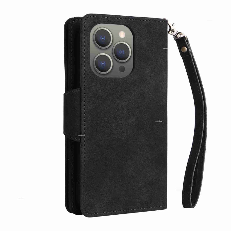 For iPhone 15 Pro Rivet Buckle 9 Cards Three Fold Leather Phone Case(Black) - HoMEdemic™ 
