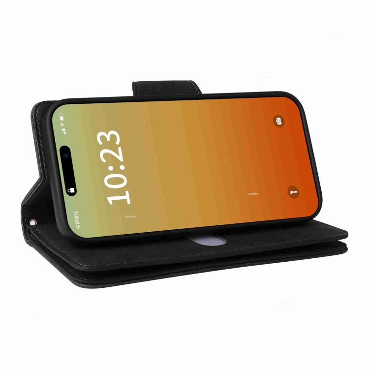 For iPhone 15 Pro Rivet Buckle 9 Cards Three Fold Leather Phone Case(Black) - HoMEdemic™ 
