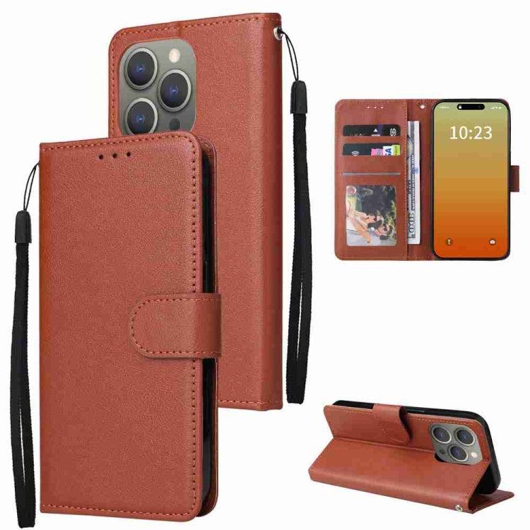 For iPhone 15 Pro Multifunctional Horizontal Flip Leather Phone Case with Three Card Slots(Brown) - HoMEdemic™ 