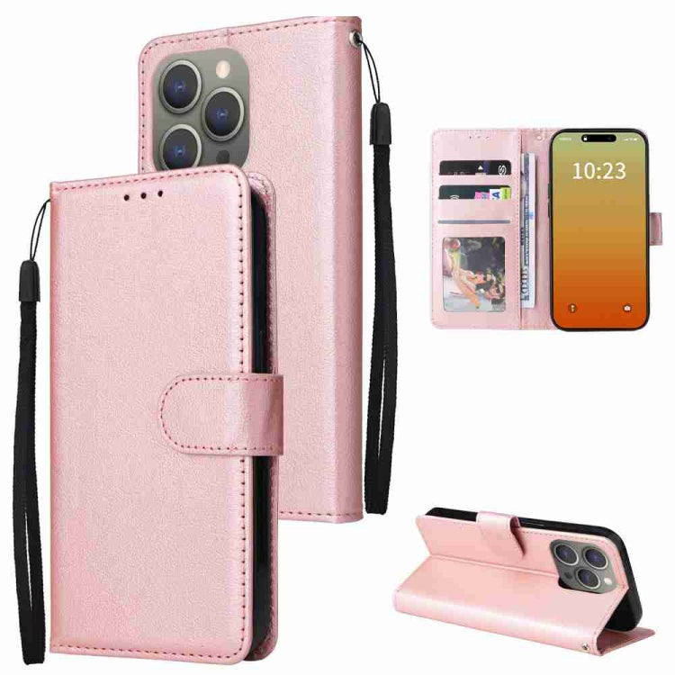 For iPhone 15 Pro Multifunctional Horizontal Flip Leather Phone Case with Three Card Slots(Rose Gold) - HoMEdemic™ 