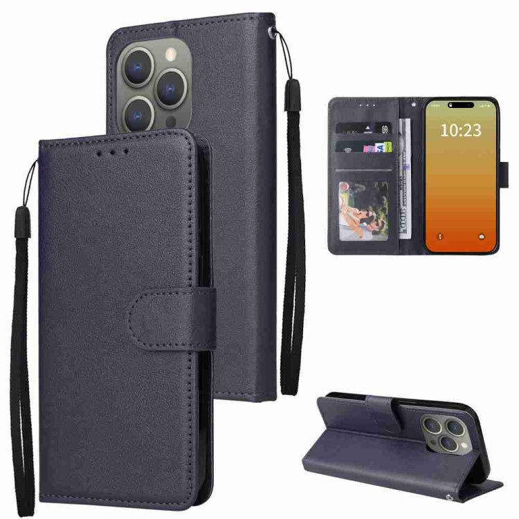 For iPhone 15 Pro Multifunctional Horizontal Flip Leather Phone Case with Three Card Slots(Blue) - HoMEdemic™ 