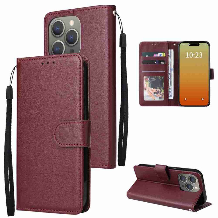 For iPhone 15 Pro Multifunctional Horizontal Flip Leather Phone Case with Three Card Slots(Wine Red) - HoMEdemic™ 