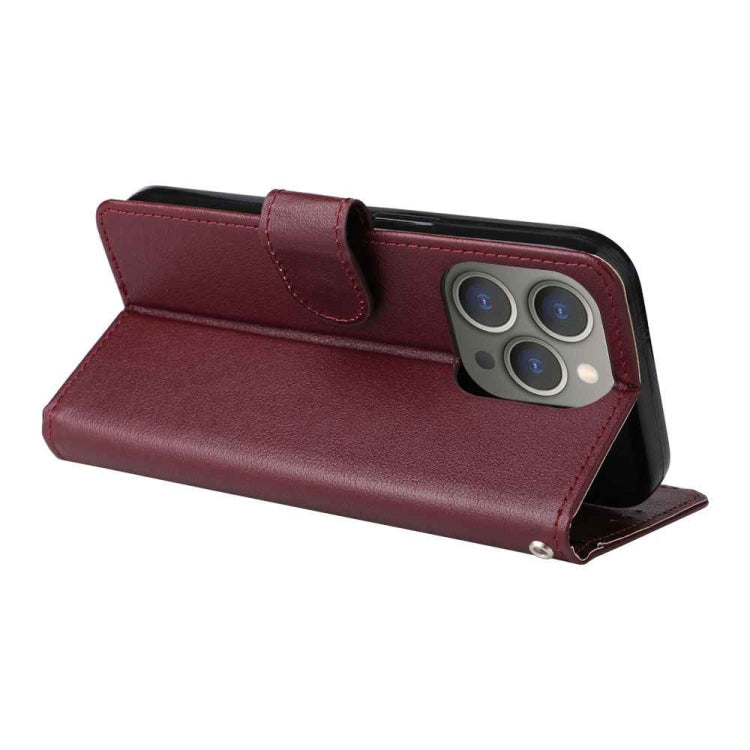 For iPhone 15 Pro Multifunctional Horizontal Flip Leather Phone Case with Three Card Slots(Wine Red) - HoMEdemic™ 