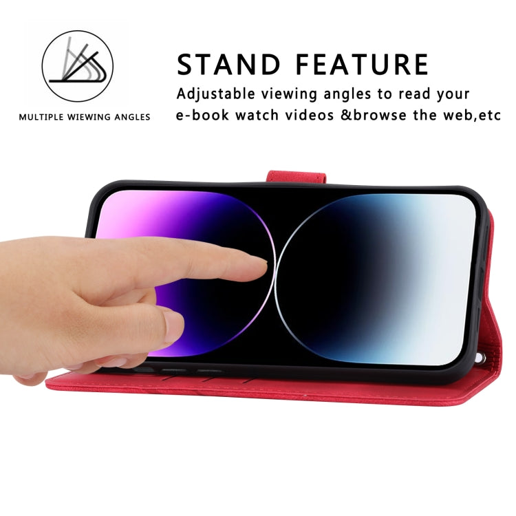 For iPhone 15 Pro Max Embossed Line Leather Phone Case with Lanyard(Red) - HoMEdemic™ 