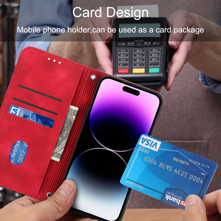 For iPhone 15 Pro Max Embossed Line Leather Phone Case with Lanyard(Red) - HoMEdemic™ 