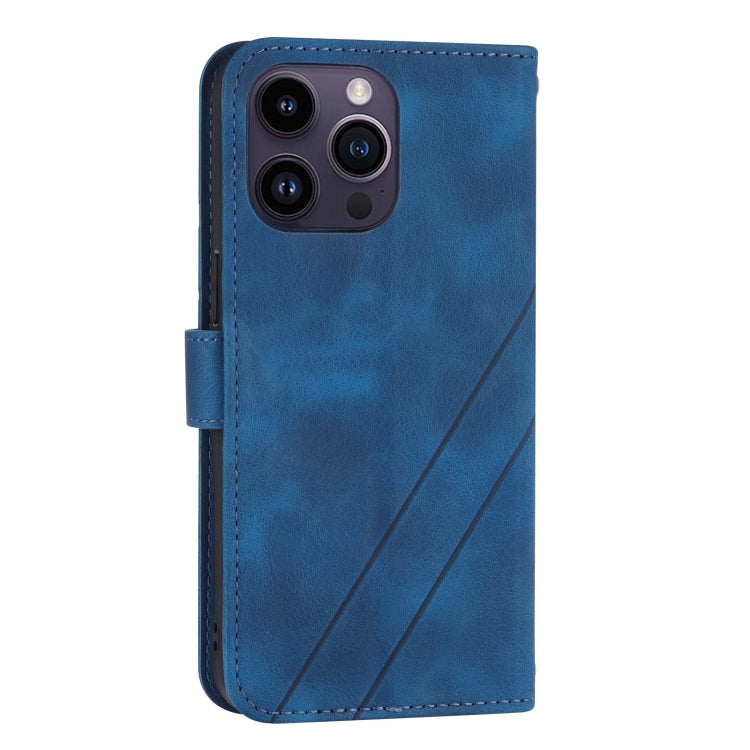 For iPhone 15 Pro Max Embossed Line Leather Phone Case with Lanyard(Blue) - HoMEdemic™ 