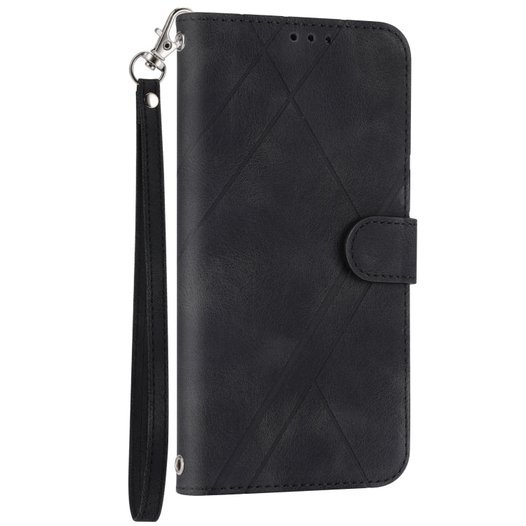 For iPhone 15 Pro Max Embossed Line Leather Phone Case with Lanyard(Black) - HoMEdemic™ 