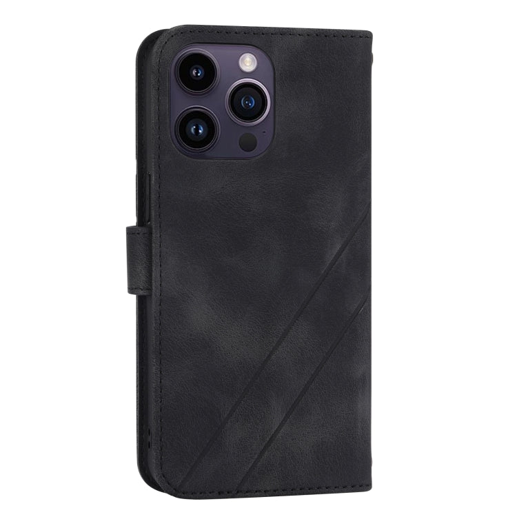 For iPhone 15 Pro Max Embossed Line Leather Phone Case with Lanyard(Black) - HoMEdemic™ 