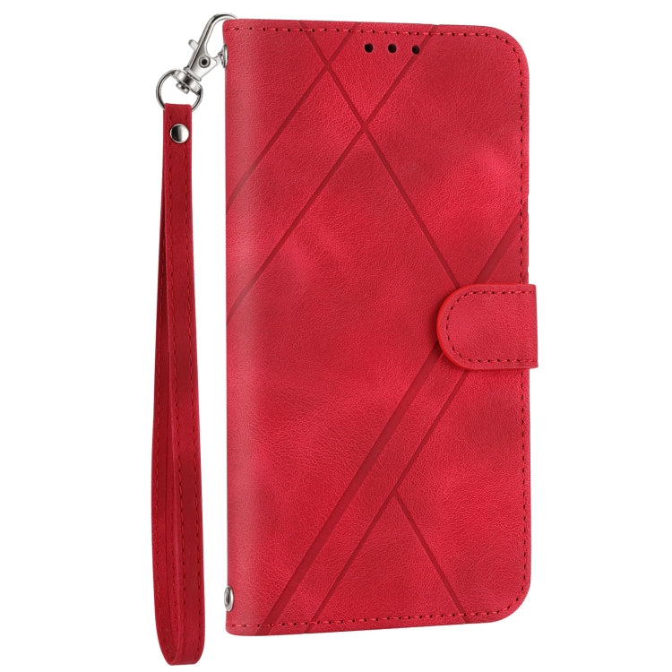 For iPhone 15 Pro Embossed Line Leather Phone Case with Lanyard(Red) - HoMEdemic™ 