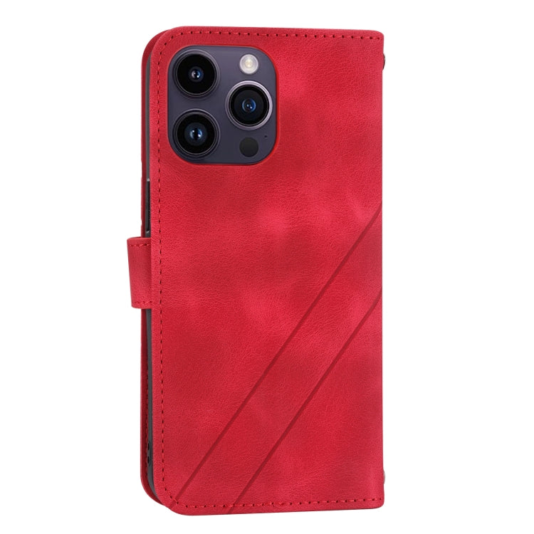 For iPhone 15 Pro Embossed Line Leather Phone Case with Lanyard(Red) - HoMEdemic™ 