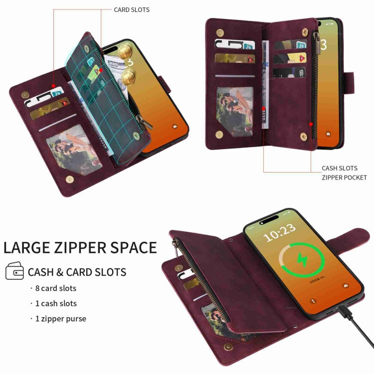 For iPhone 15 Pro Max Crossbody Multi-card Slot Wallet Zipper Leather Phone Case(Wine Red) - HoMEdemic™ 