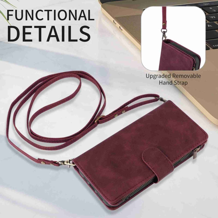 For iPhone 15 Pro Max Crossbody Multi-card Slot Wallet Zipper Leather Phone Case(Wine Red) - HoMEdemic™ 