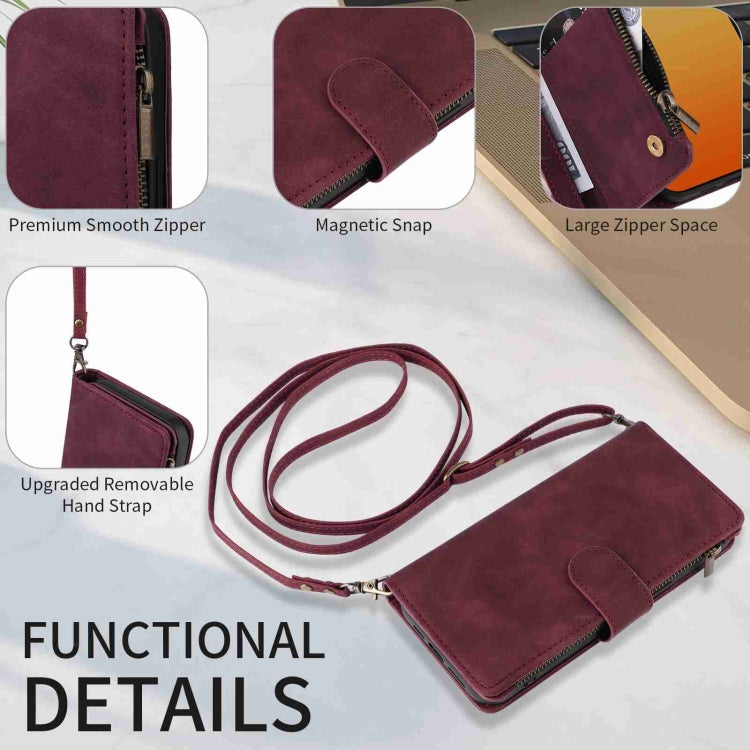 For iPhone 15 Pro Max Crossbody Multi-card Slot Wallet Zipper Leather Phone Case(Wine Red) - HoMEdemic™ 